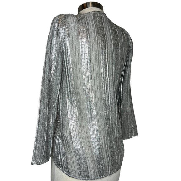 Chic's Blouse Silver Women's Size 00 US XS2 Open Front Long Sleeve Sparkly Made - Picture 4 of 13